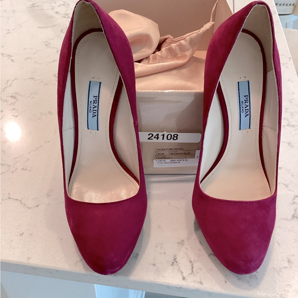 Prada Brand New Buganville  Suede Leather Heels Pumps Shoes Size 5.5